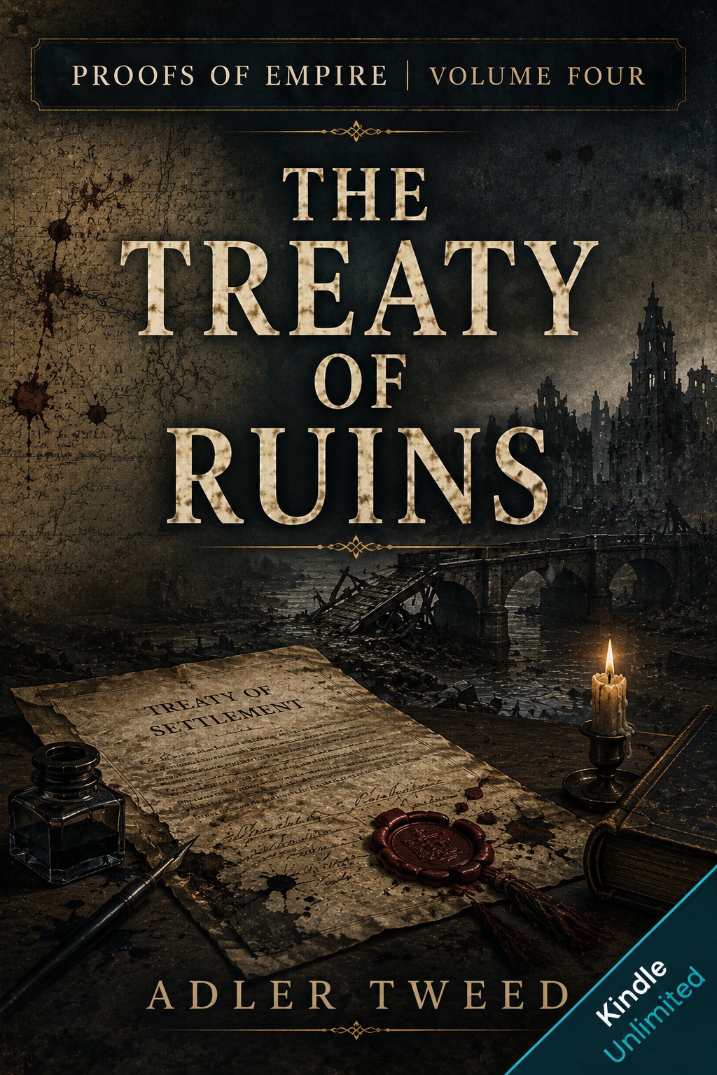 Book cover for Proofs of Empire Volume IV, The Treaty of Ruins, by Adler Tweed.